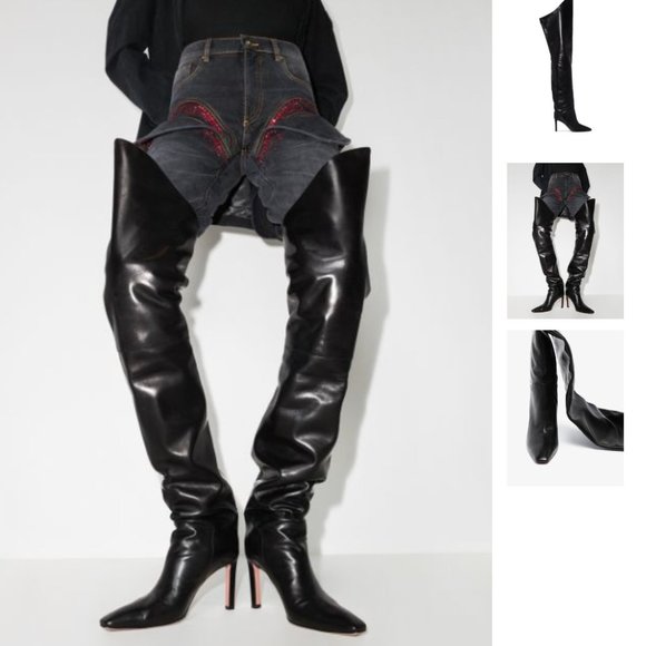 NWT-Amina Muaddi  Iman thigh-high 85mm boots-SIZE 6.5 - Picture 1 of 10